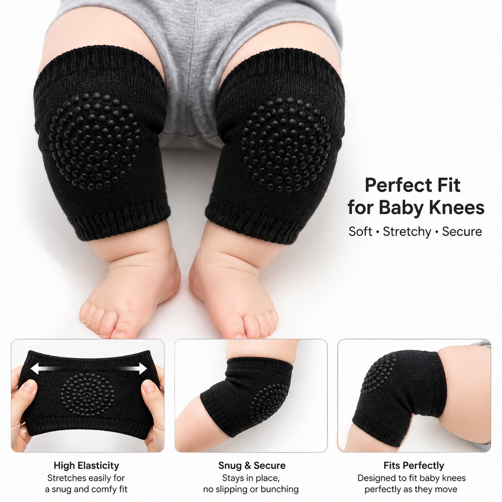 Baby Crawling Knee Pads Anti-Slip, Soft Cotton Elastic Knee Protectors for Infant Toddler Boys Girls 6-24 Months, 2 Pairs